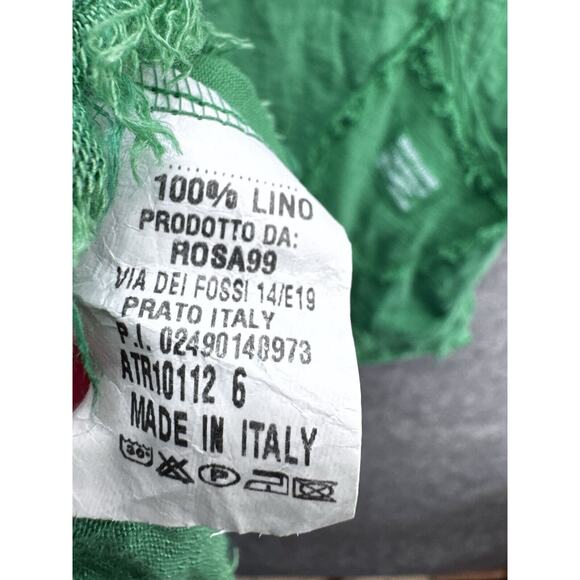 Linen Top Womens OS Green Italian Lagenlook Boho Roll Tab Sleeve Luxury Sporty - Picture 12 of 14